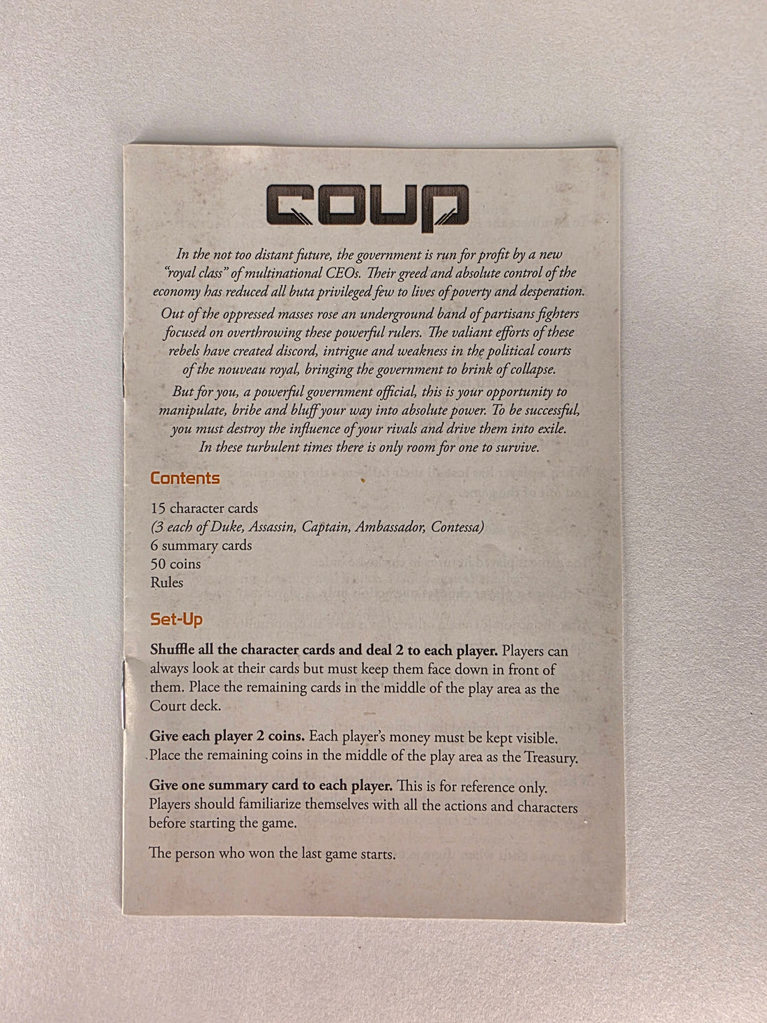 Coup Rulebook – Replacement Instructions