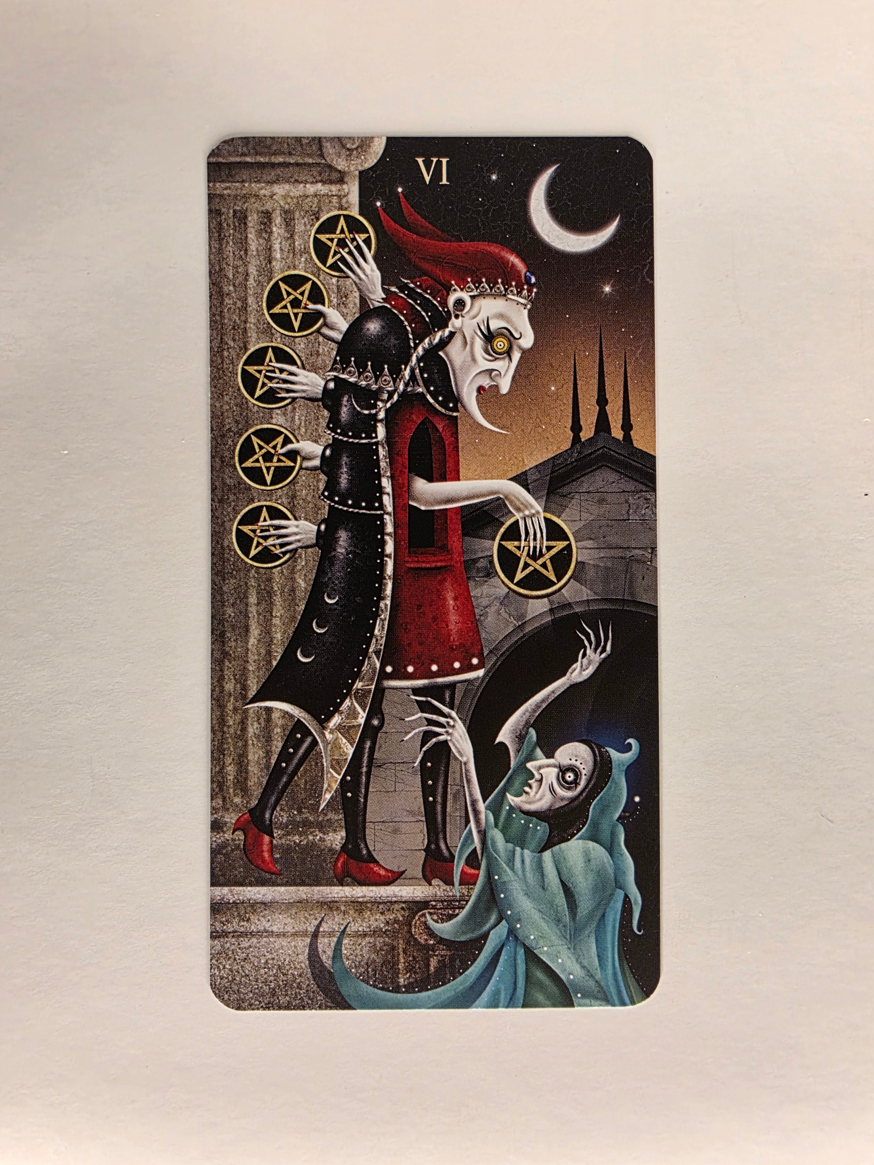 Deviant Moon Tarot Borderless Edition Six of Pentacles Single Card Replacement