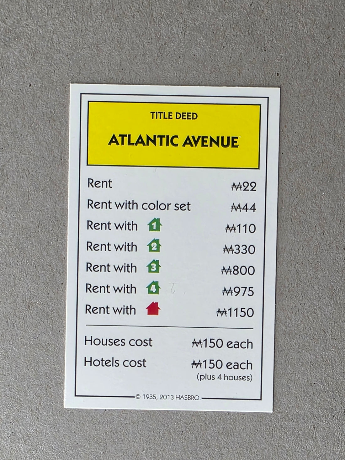 Monopoly Atlantic Avenue Replacement Property Card