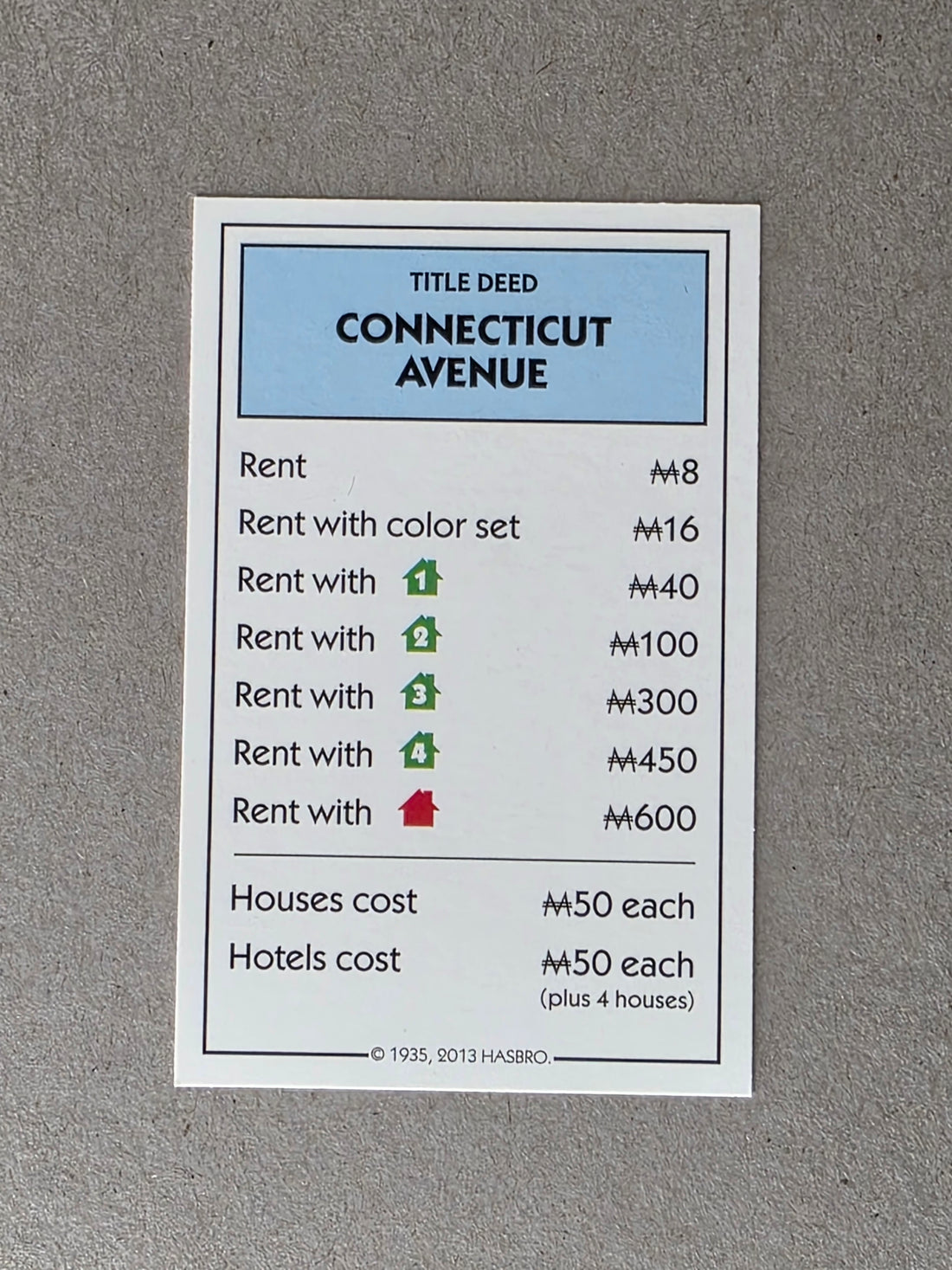 Monopoly Connecticut Avenue Replacement Property Card