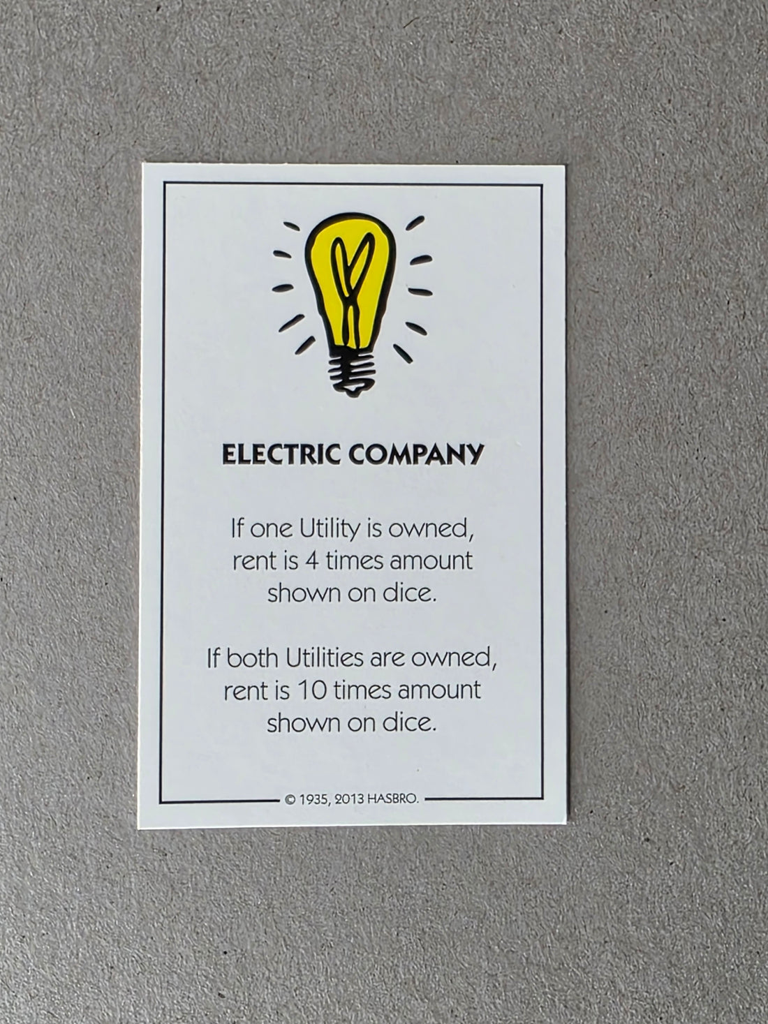 Monopoly Electric Company Replacement Property Card