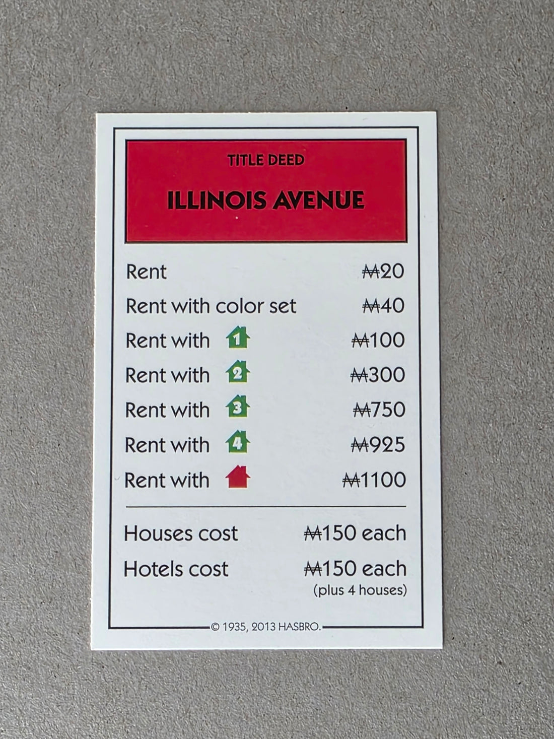 Monopoly Illinois Avenue Replacement Property Card