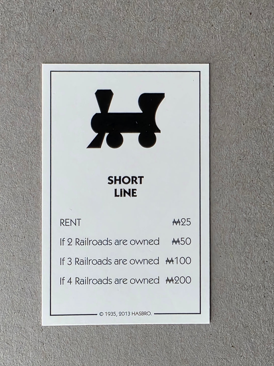 Monopoly Short Line Replacement Property Card