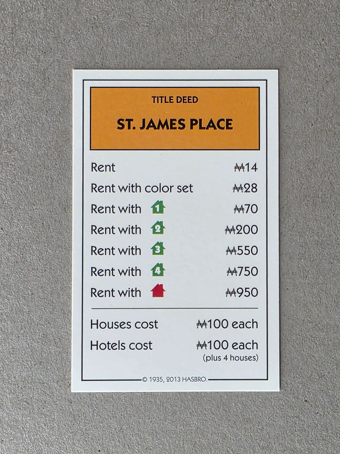 Monopoly St James Place Replacement Property Card