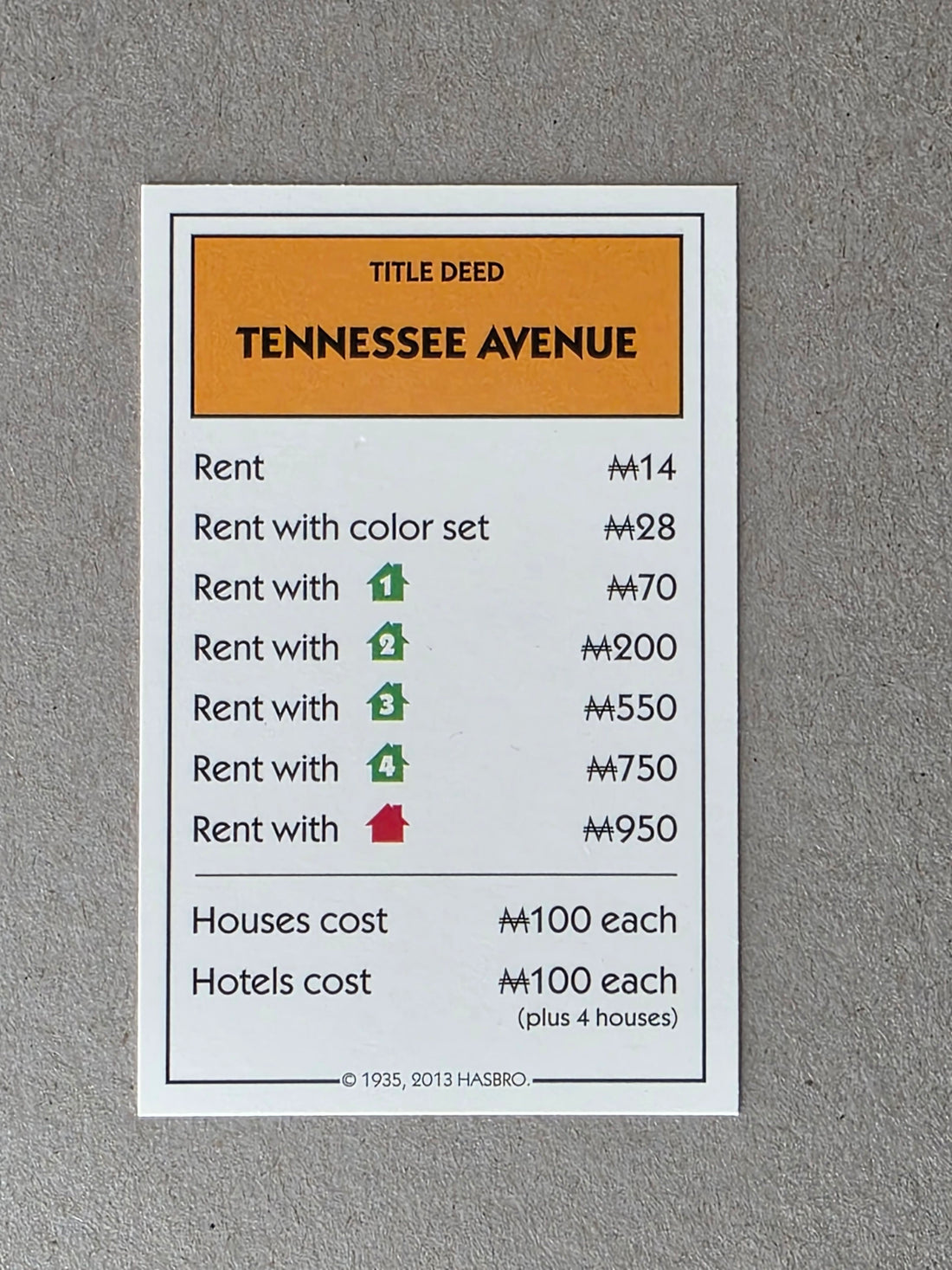 Monopoly Tennessee Avenue Replacement Property Card