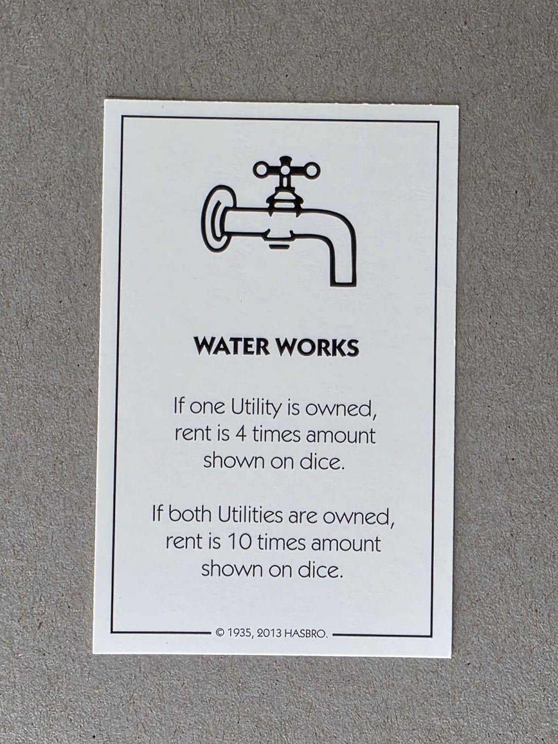 Monopoly Water Works Replacement Property Card