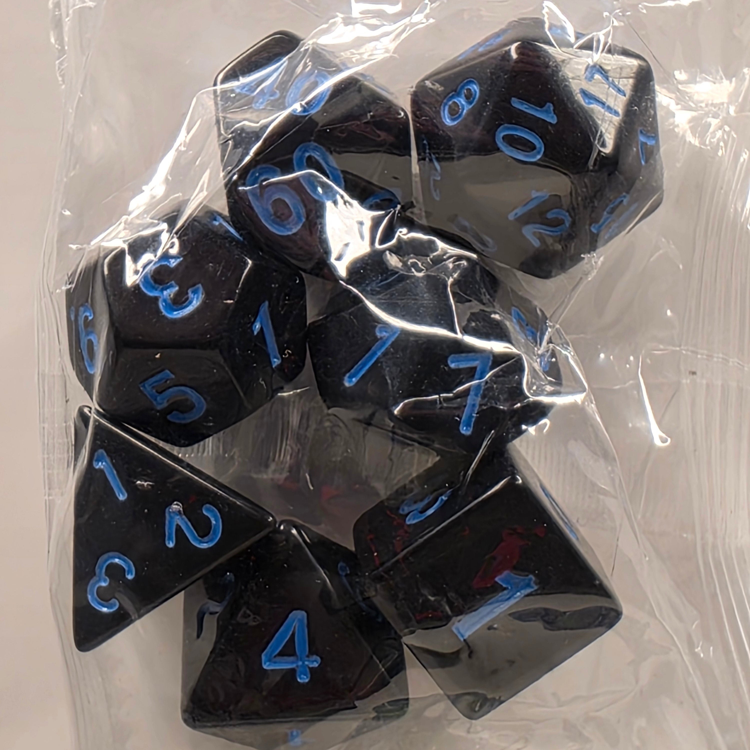 RPG Dice Set – 7 Polyhedral Dice for Tabletop Games - Black Blue