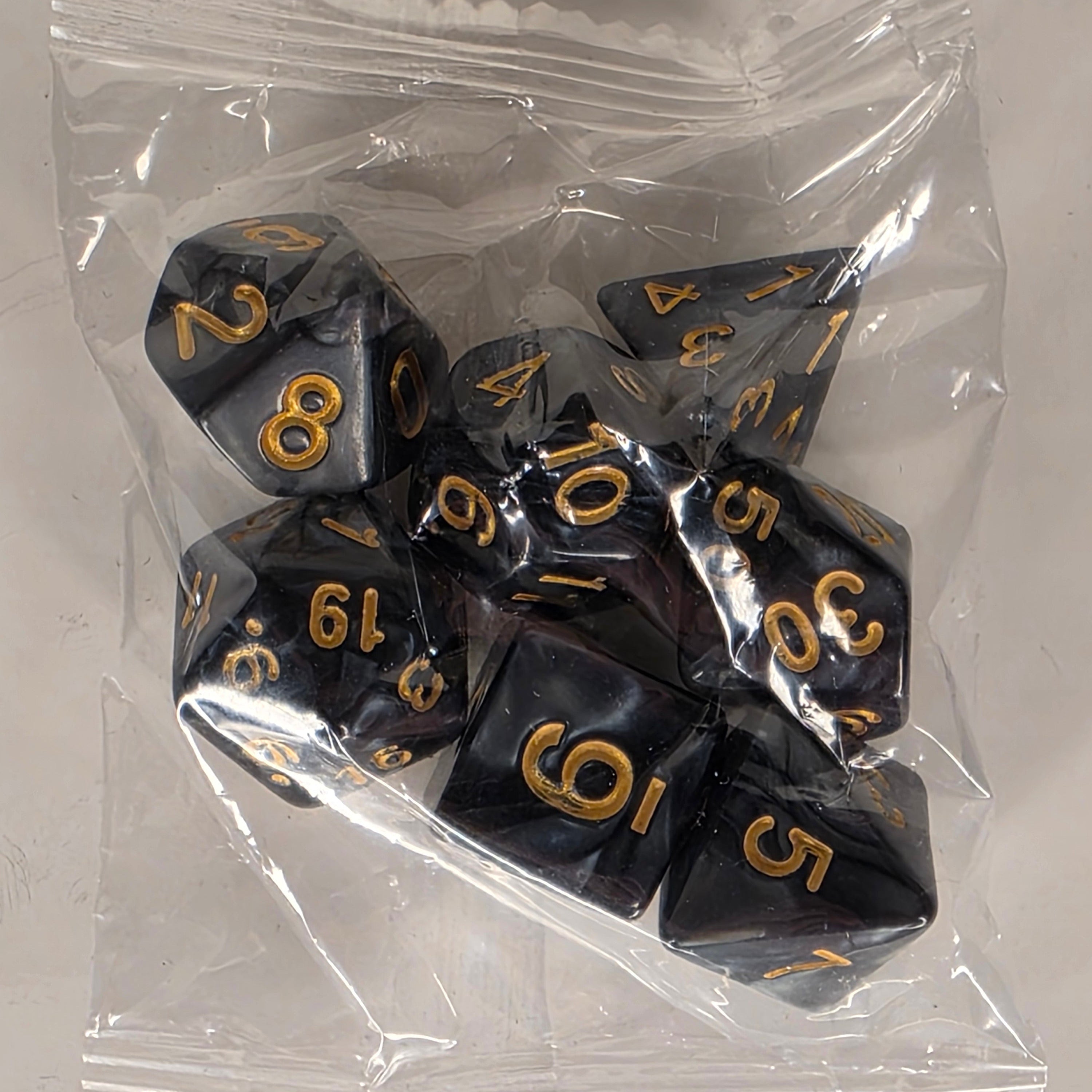 RPG Dice Set – 7 Polyhedral Dice for Tabletop Games - Black Gold