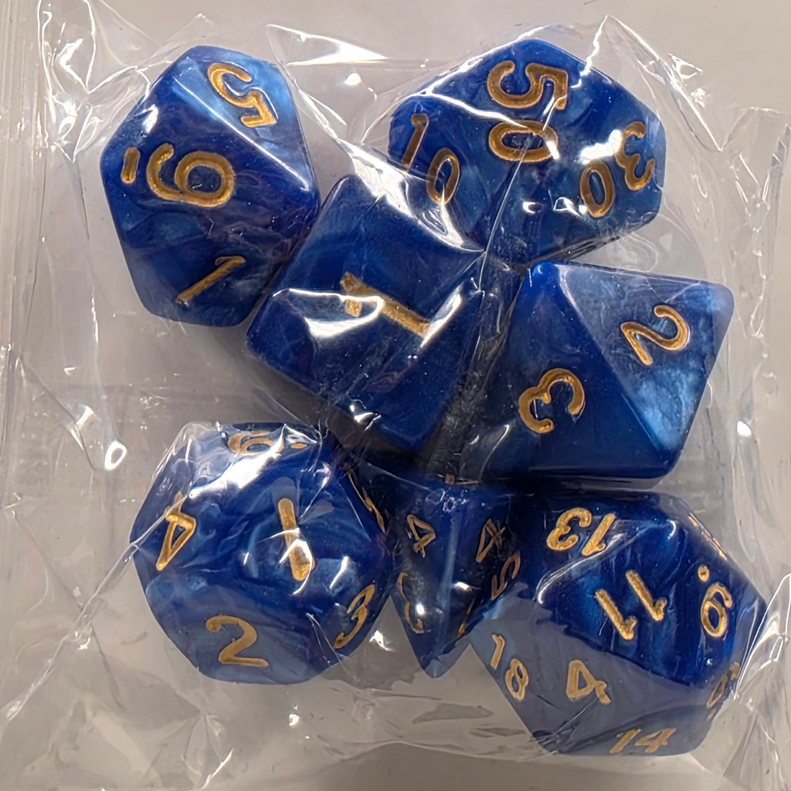 RPG Dice Set – 7 Polyhedral Dice for Tabletop Games - Blue Marble Gold