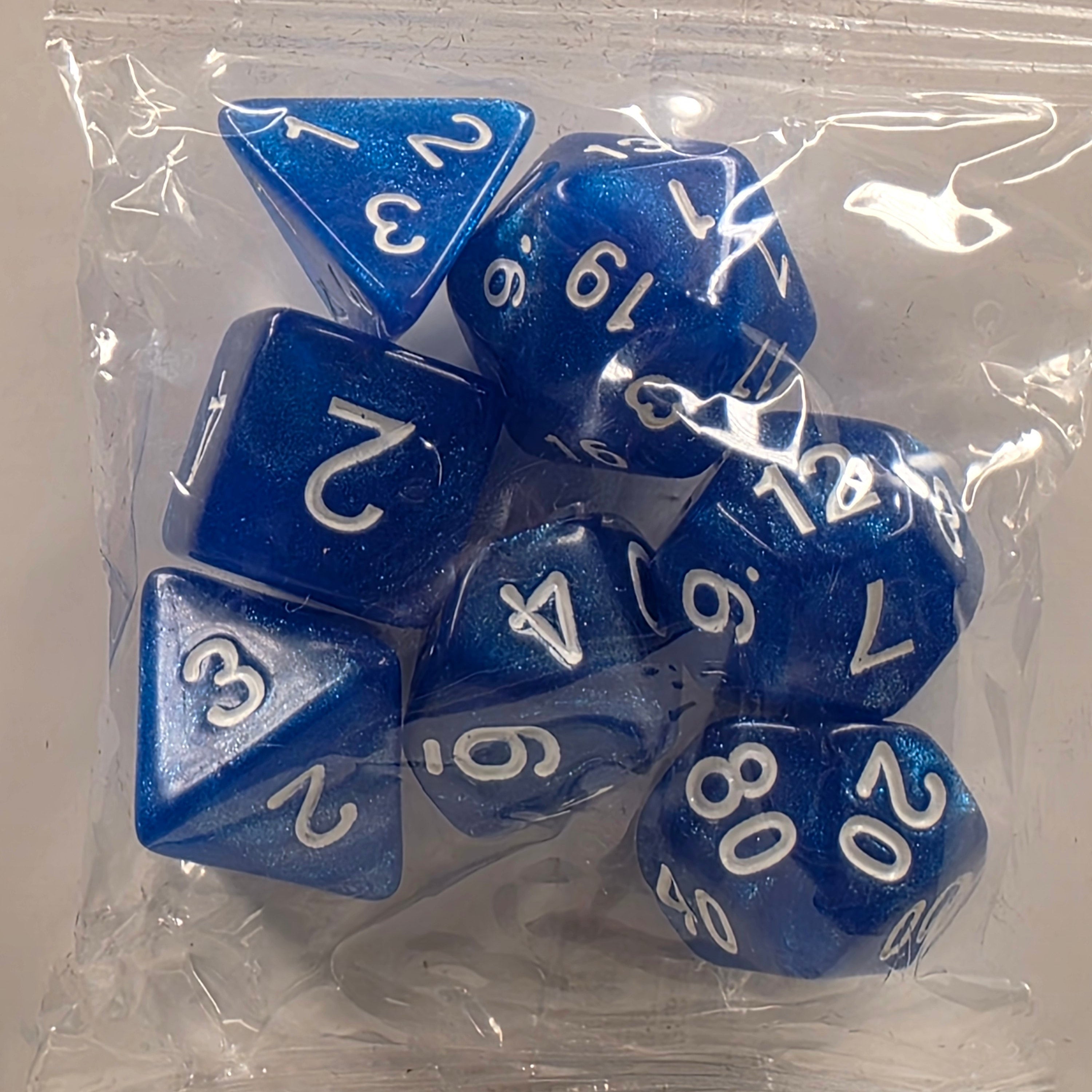 RPG Dice Set – 7 Polyhedral Dice for Tabletop Games - Blue White