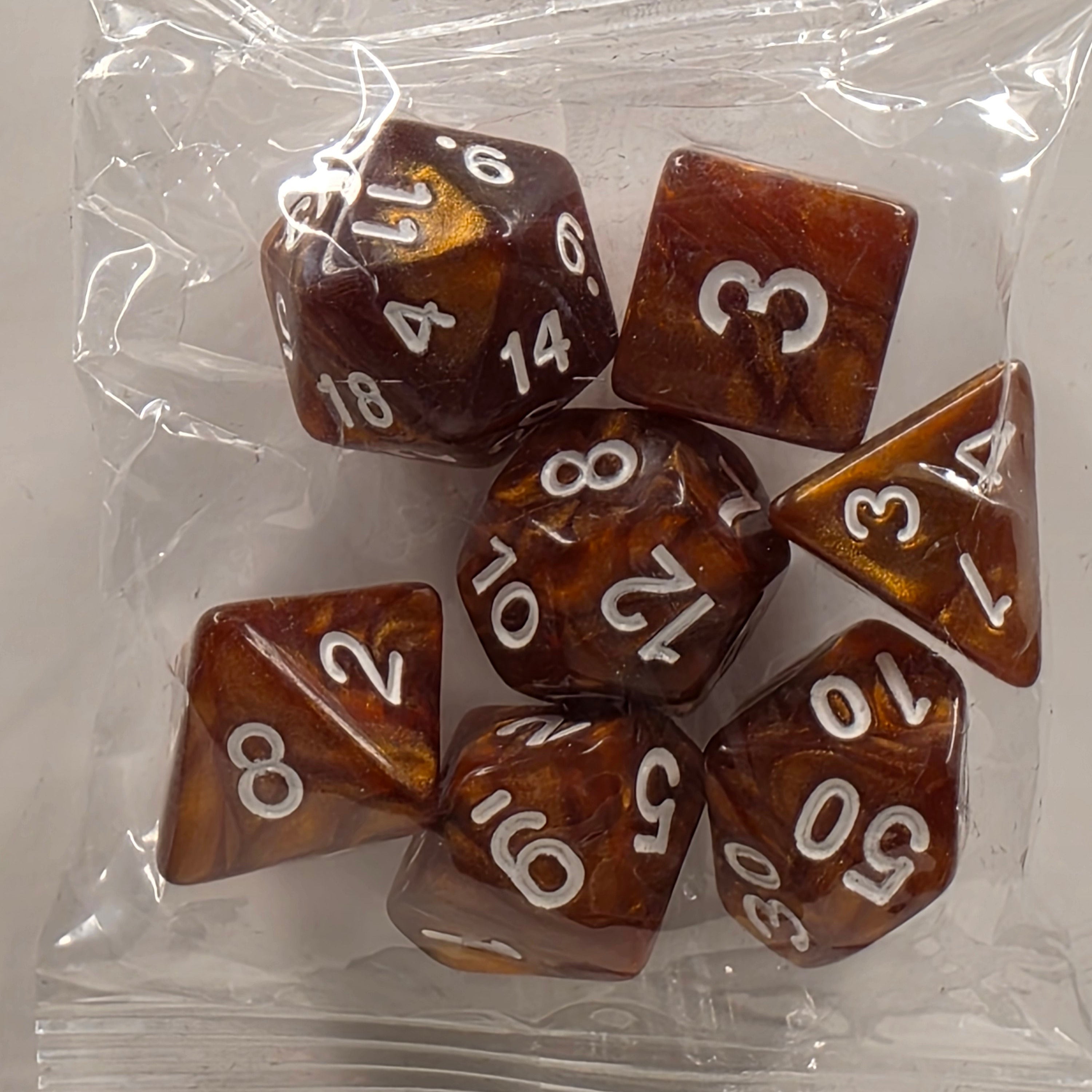 RPG Dice Set – 7 Polyhedral Dice for Tabletop Games - Copper White