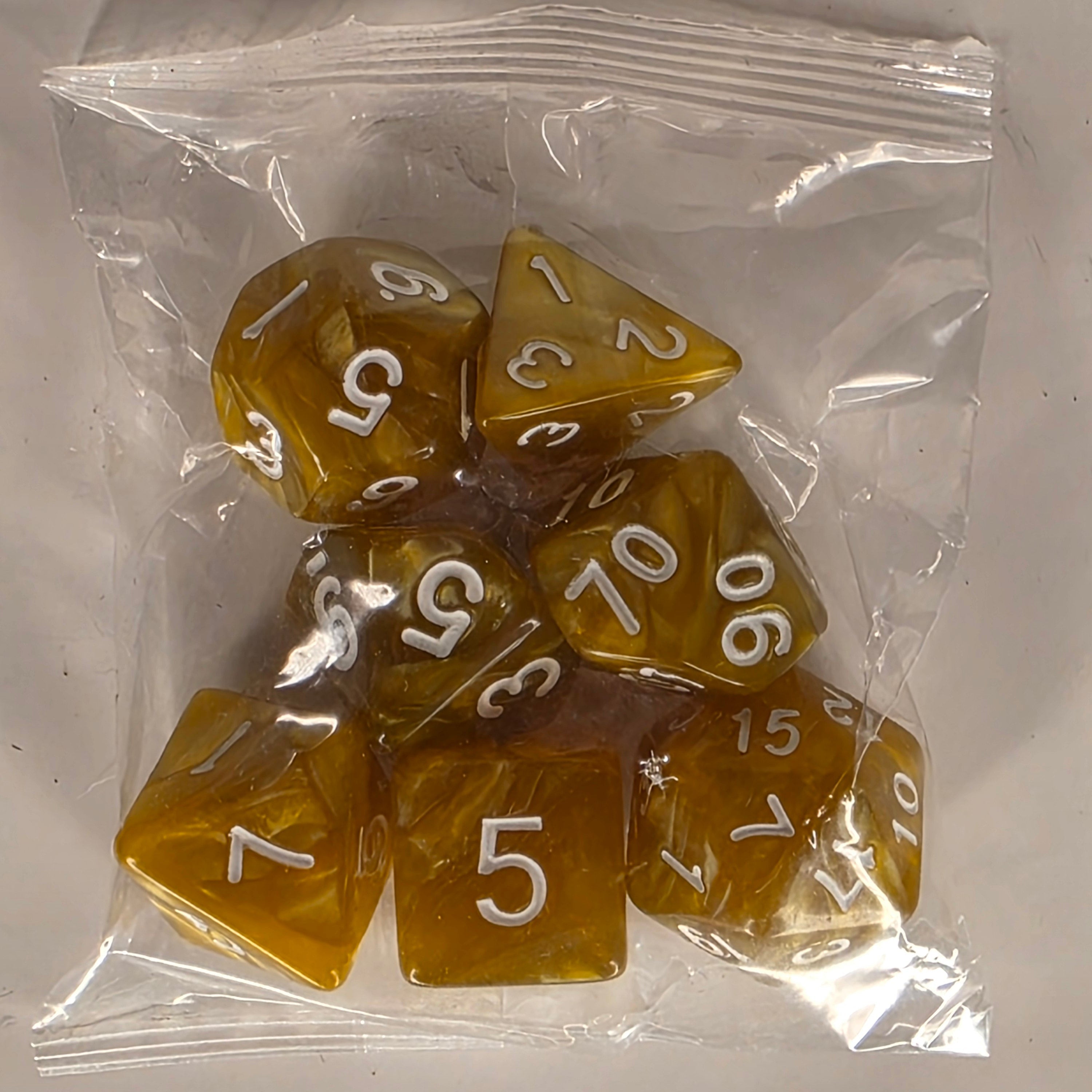RPG Dice Set – 7 Polyhedral Dice for Tabletop Games - Gold White