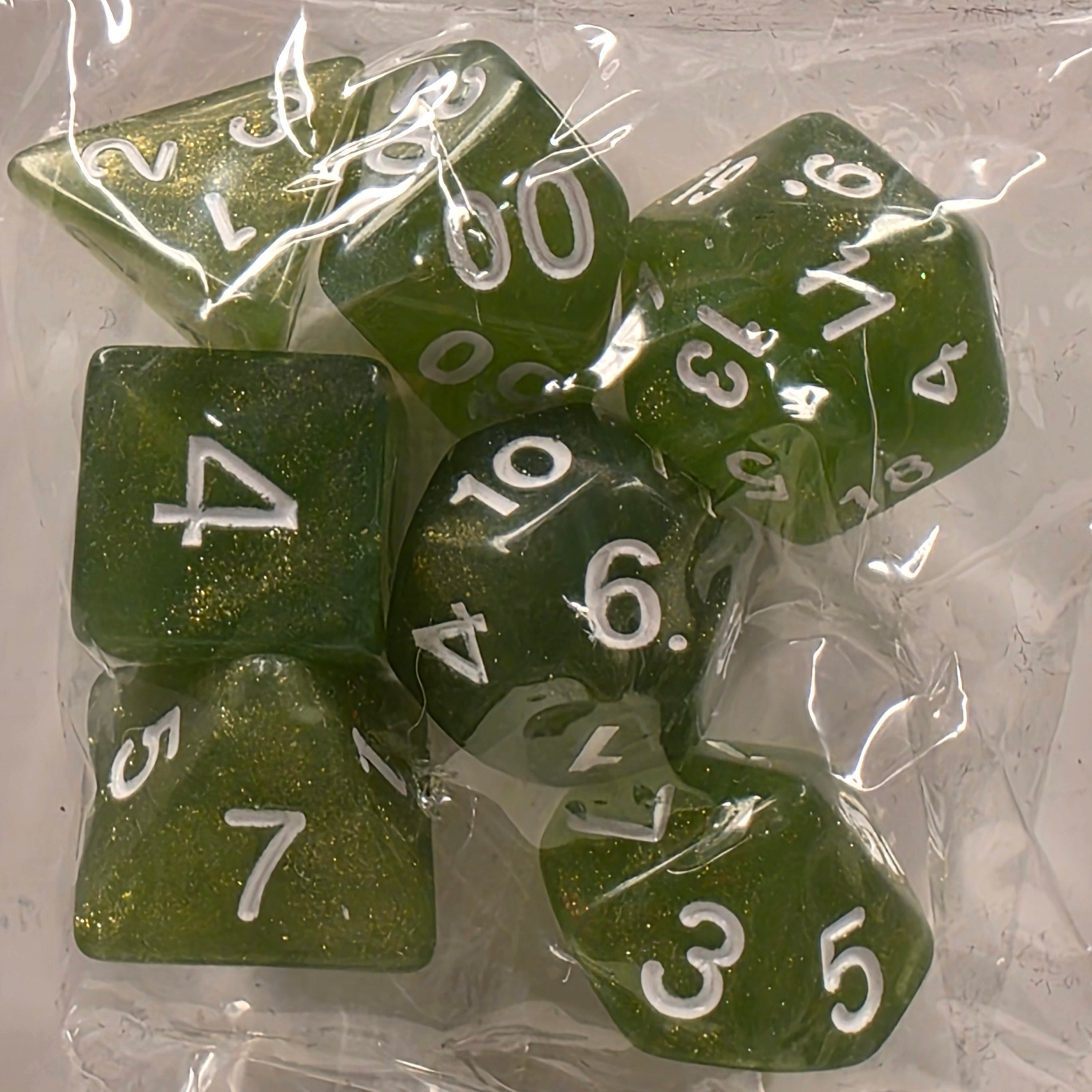 RPG Dice Set – 7 Polyhedral Dice for Tabletop Games - Green White