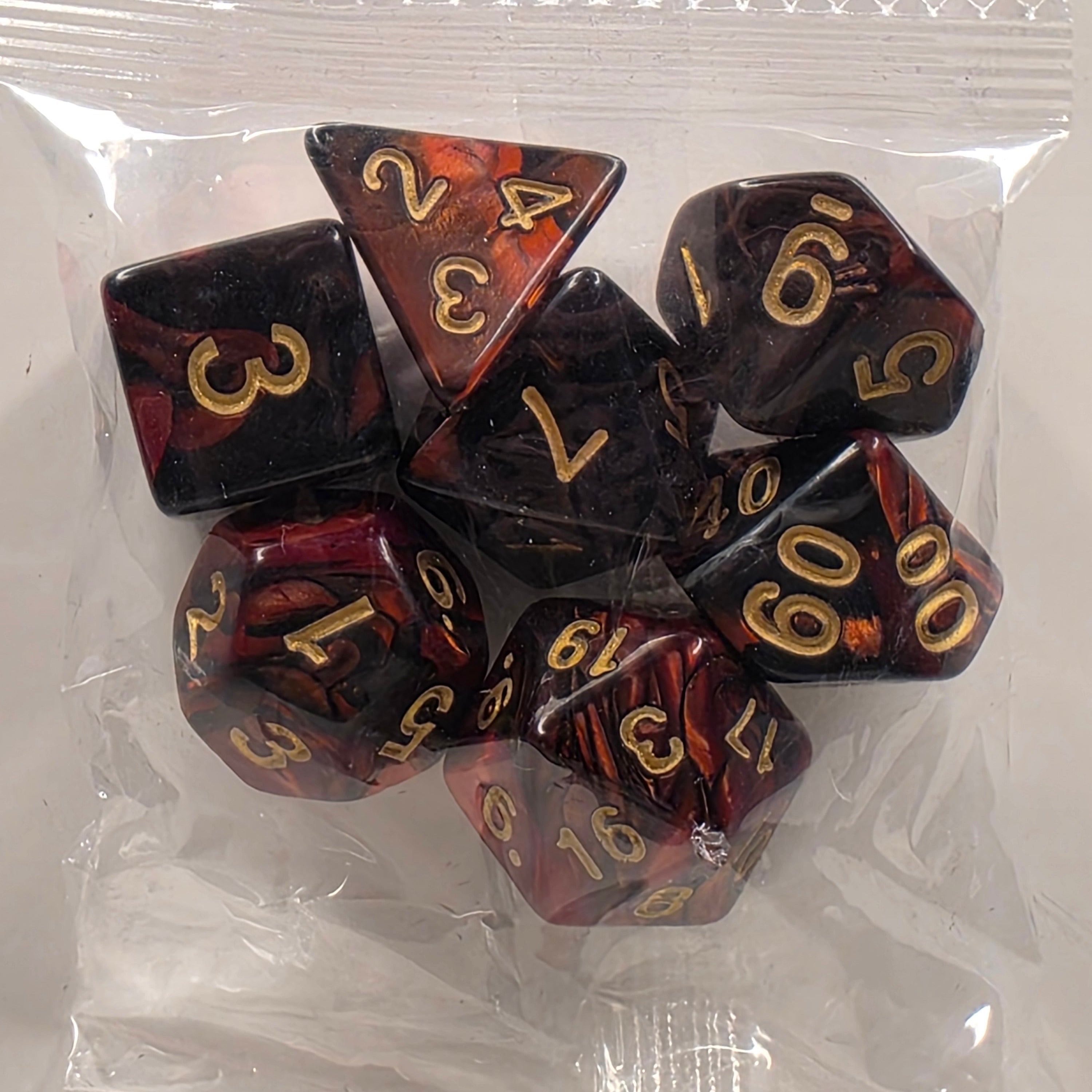 RPG Dice Set – 7 Polyhedral Dice for Tabletop Games - Maroon Gold