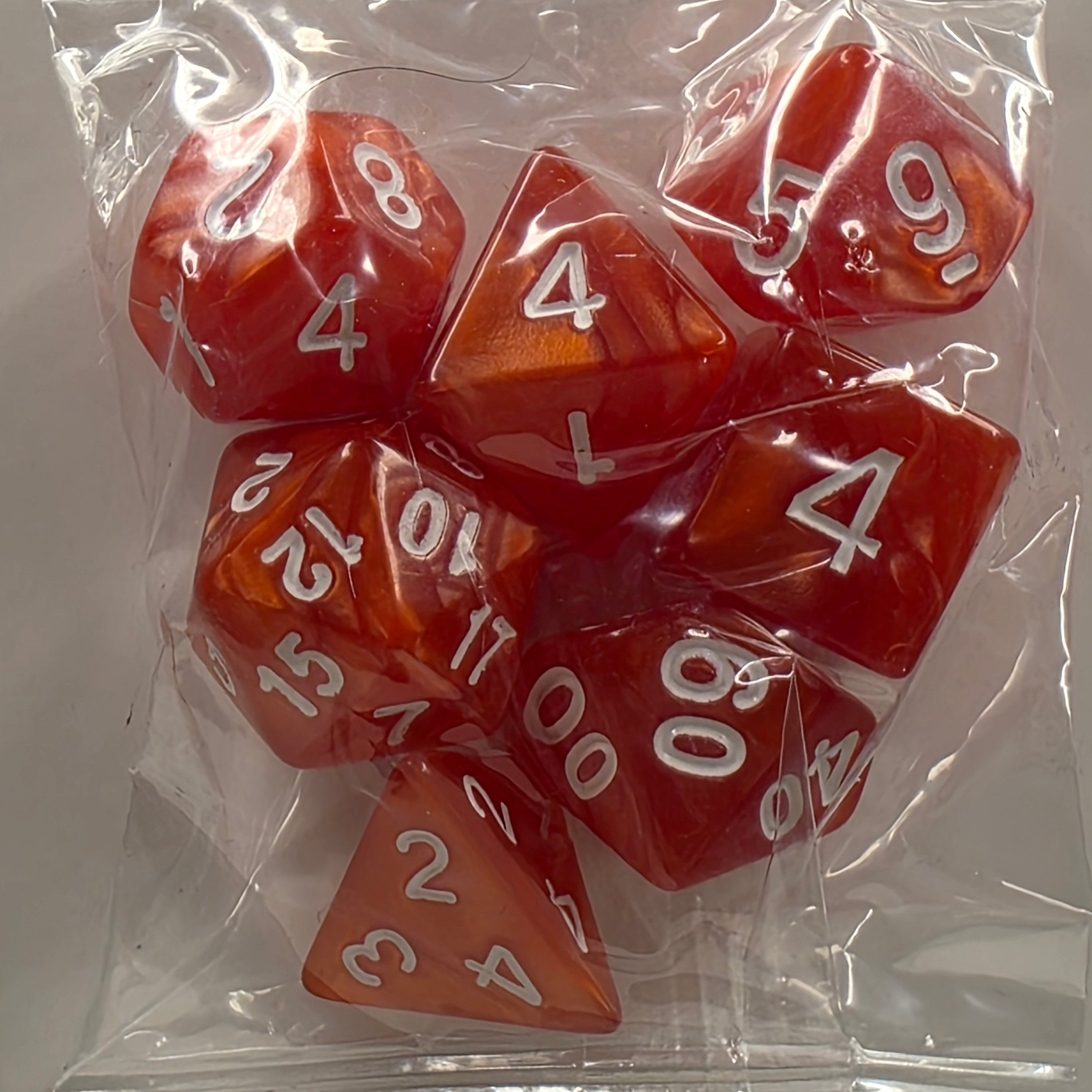 RPG Dice Set – 7 Polyhedral Dice for Tabletop Games - Orange White