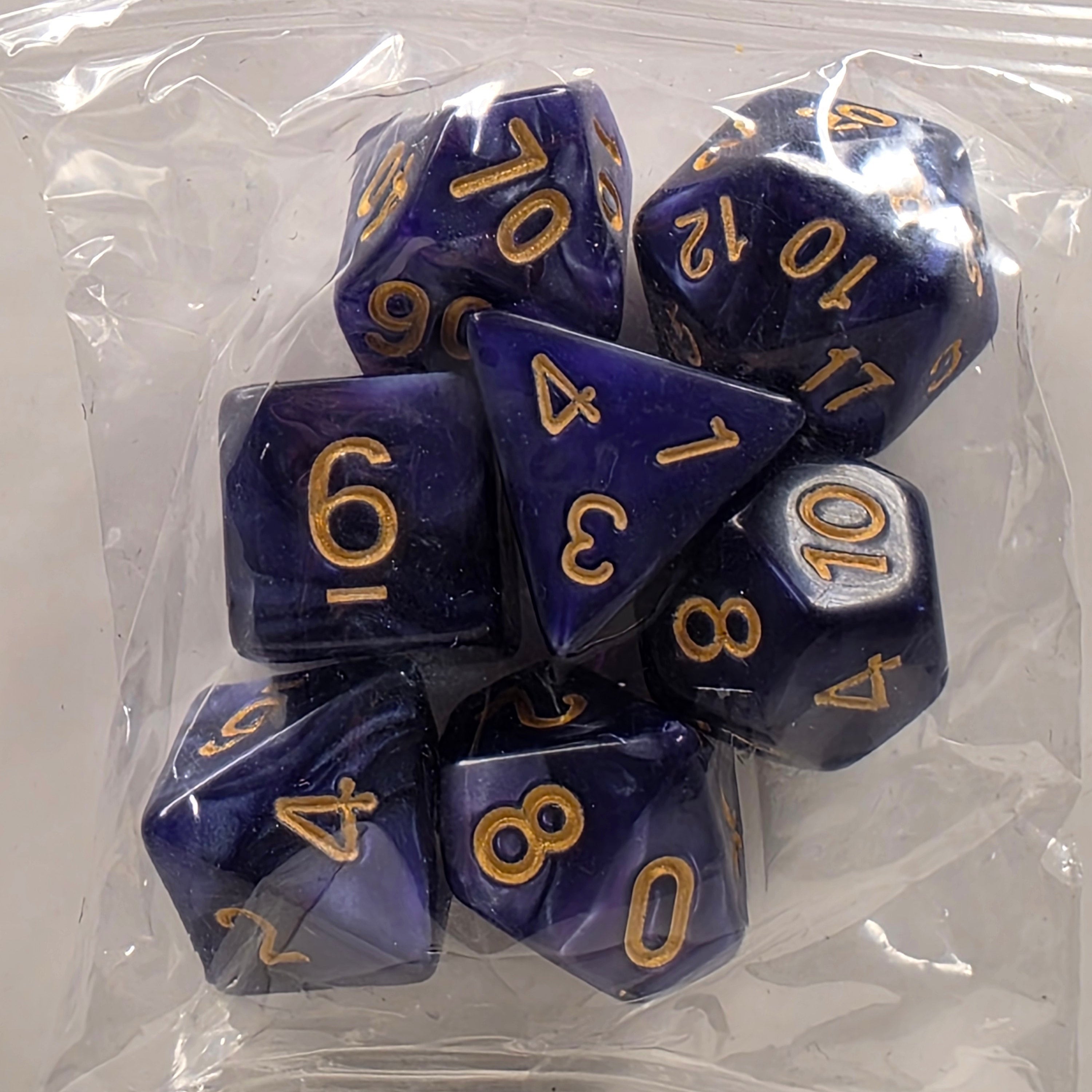 RPG Dice Set – 7 Polyhedral Dice for Tabletop Games - Purple Gold