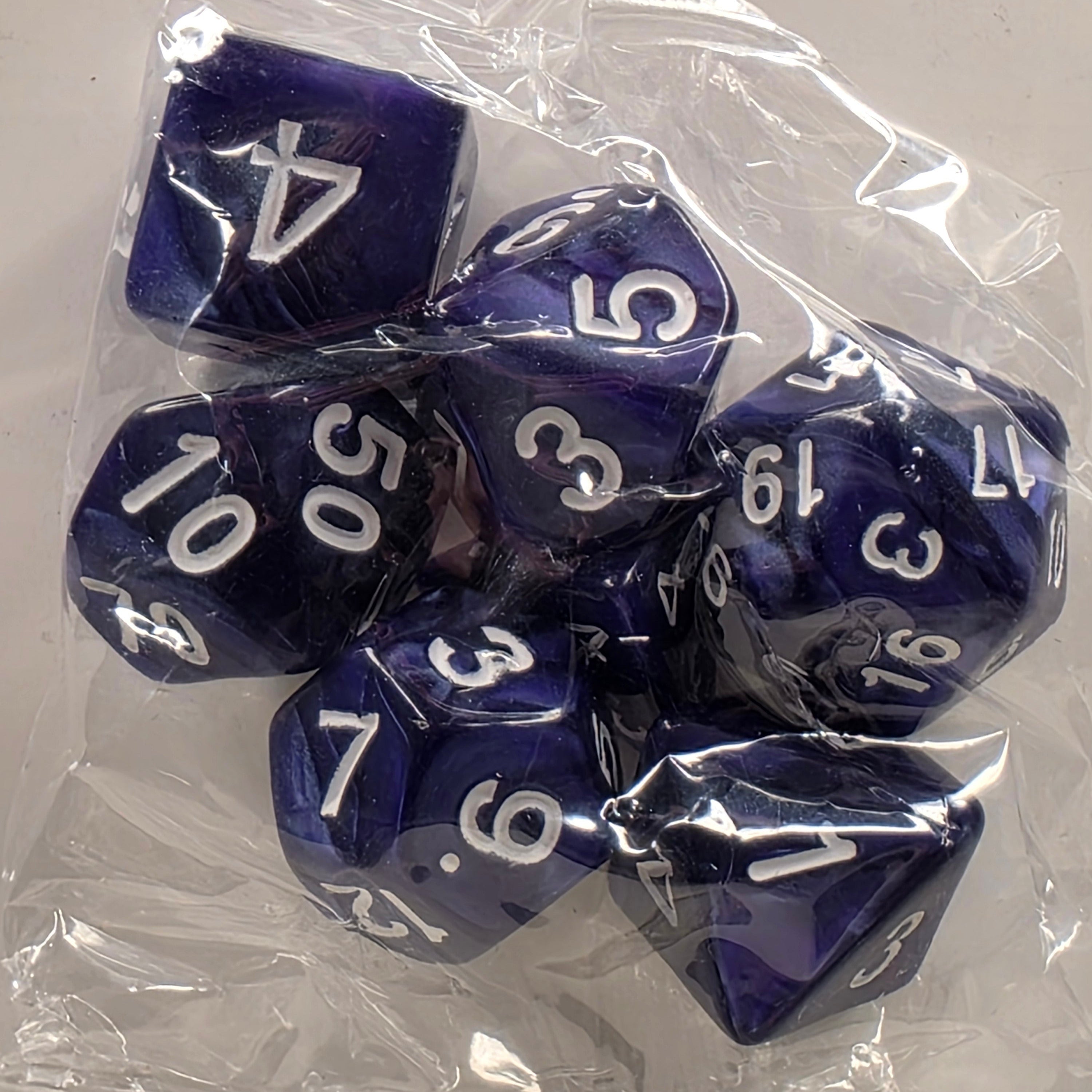RPG Dice Set – 7 Polyhedral Dice for Tabletop Games - Purple White
