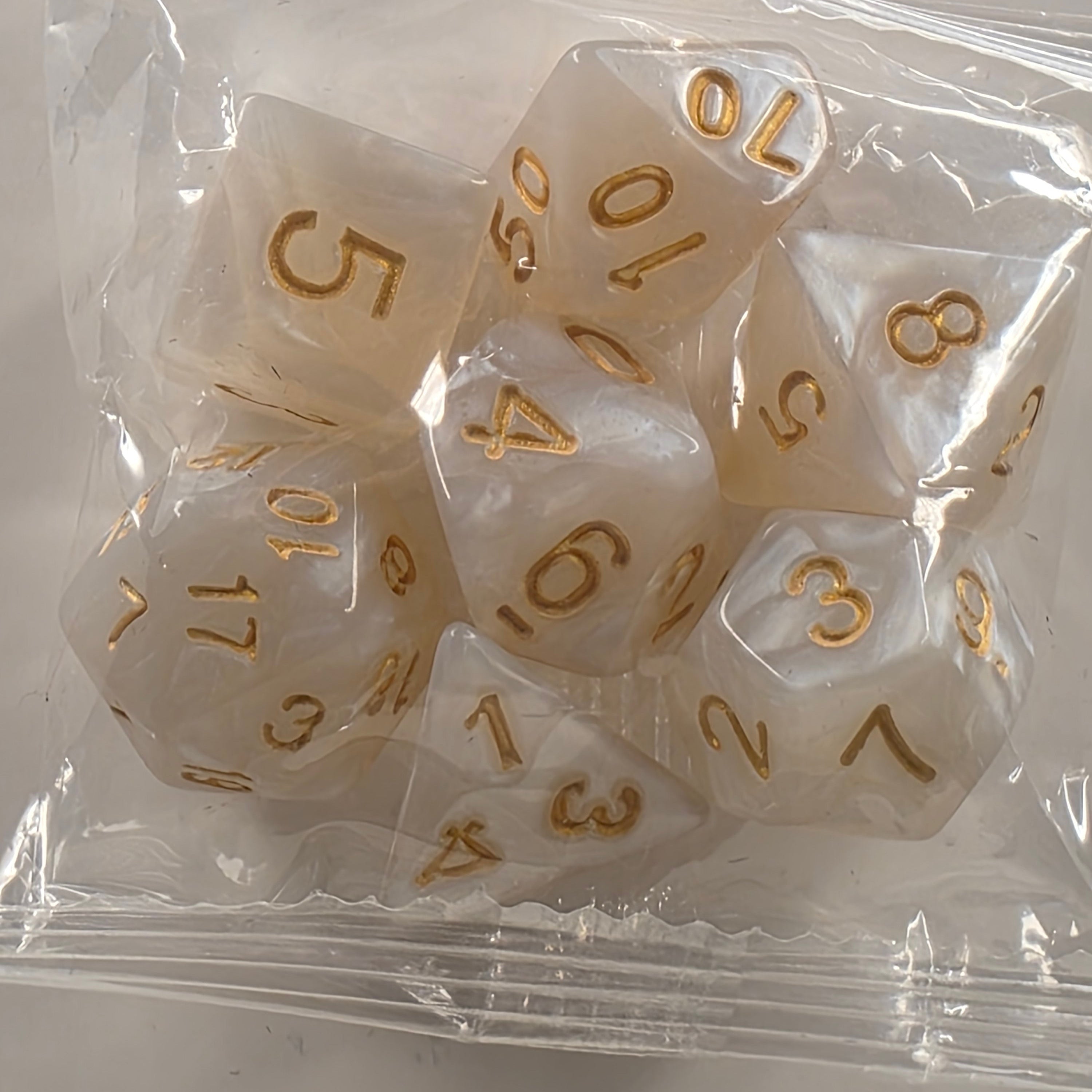 RPG Dice Set – 7 Polyhedral Dice for Tabletop Games - White Gold