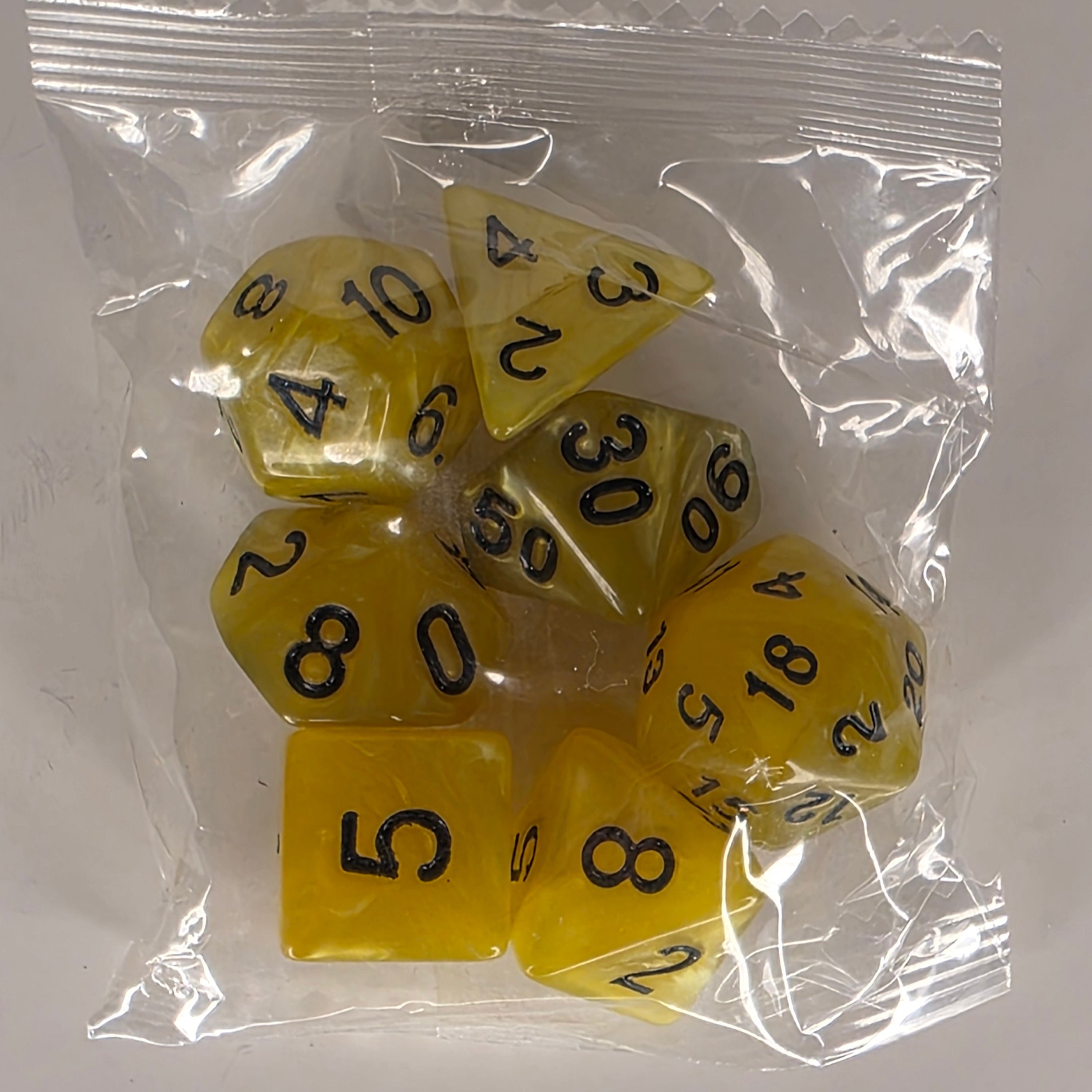RPG Dice Set – 7 Polyhedral Dice for Tabletop Games - Yellow Black