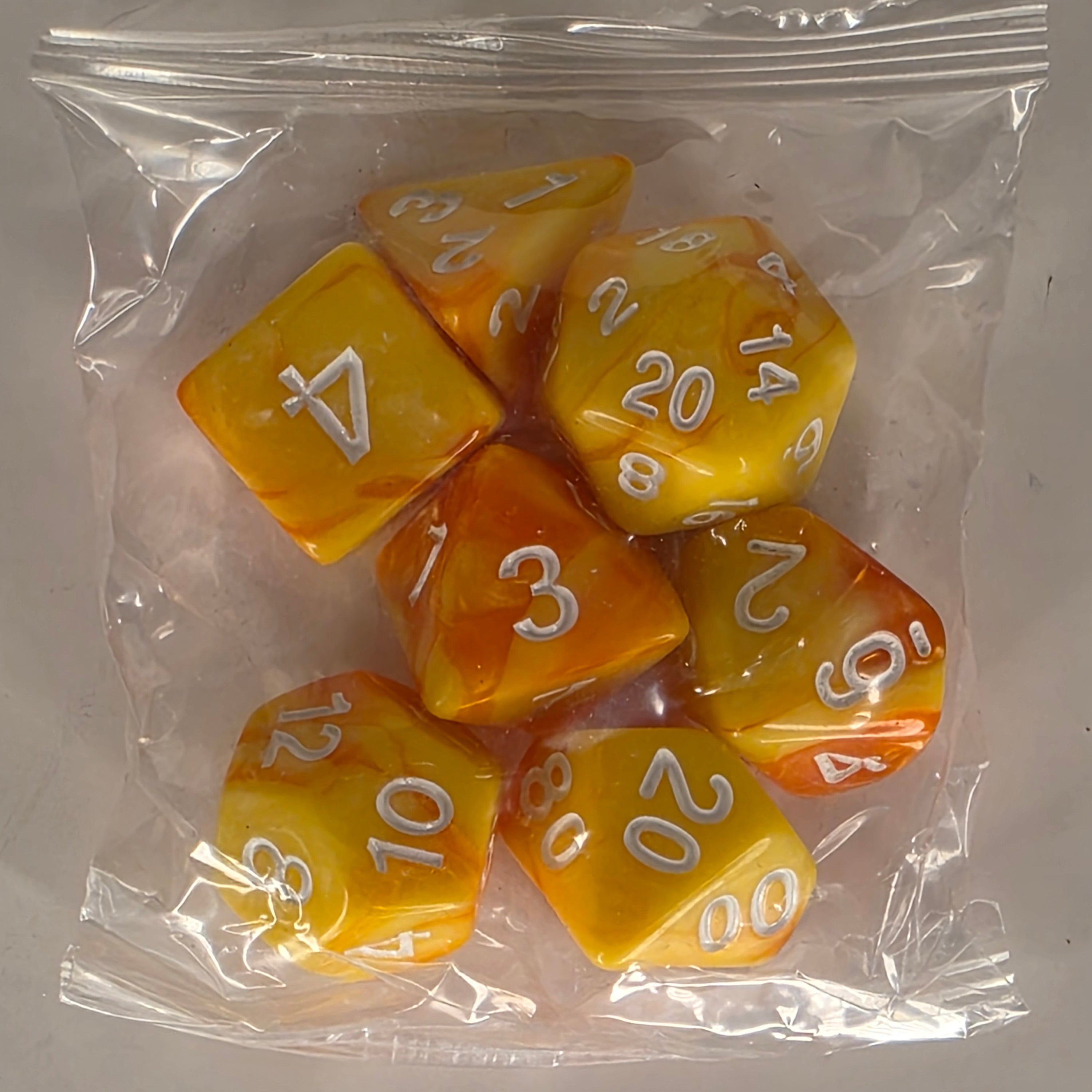 RPG Dice Set – 7 Polyhedral Dice for Tabletop Games - Yellow Orange White