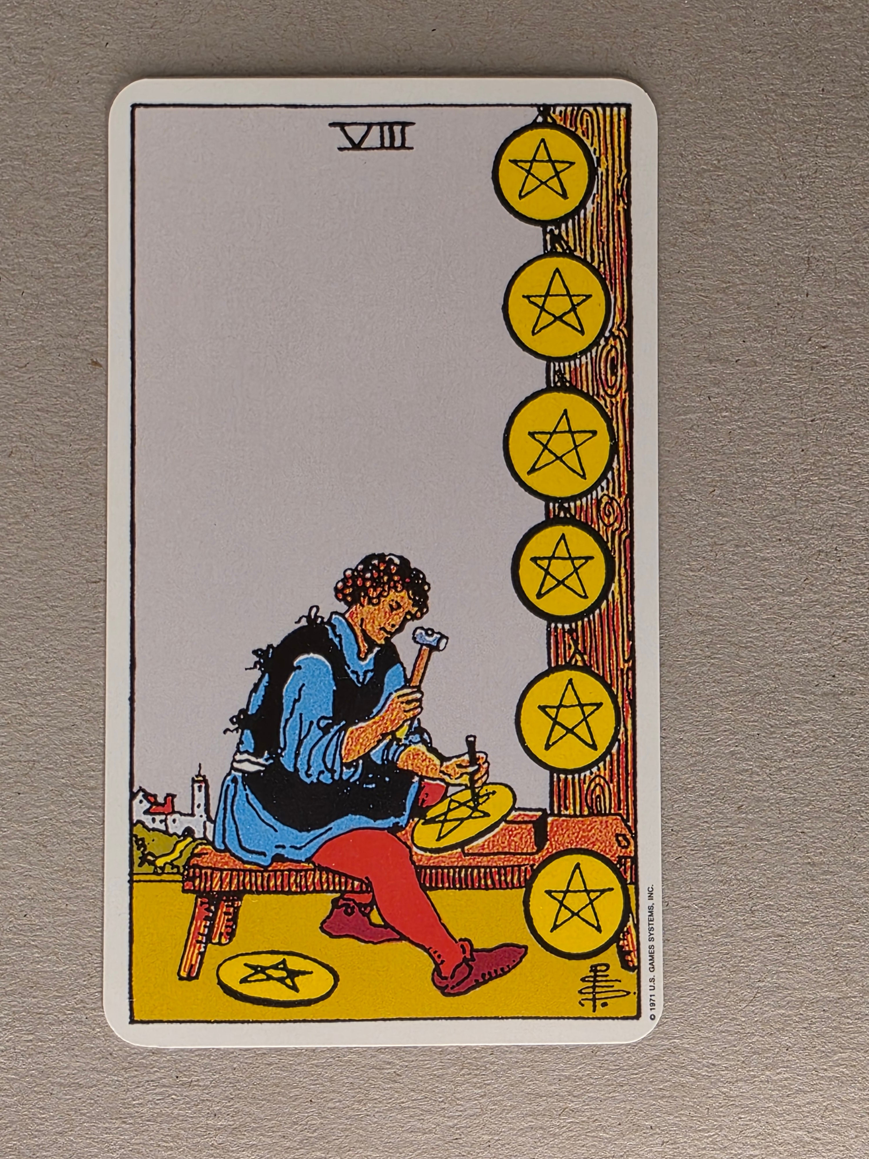 Rider Waite Tarot Eight of Pentacles Single Card Replacement