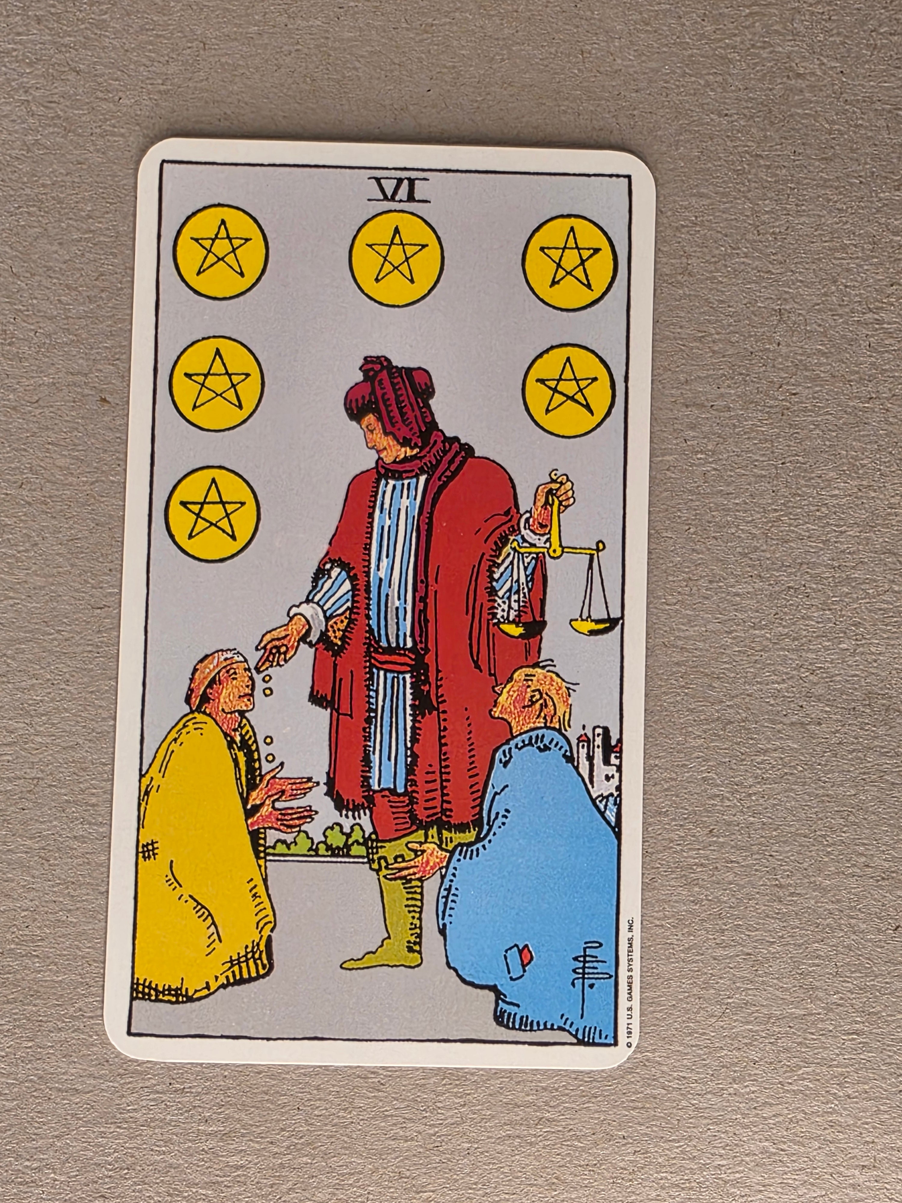 Rider Waite Tarot Six of Pentacles Single Card Replacement