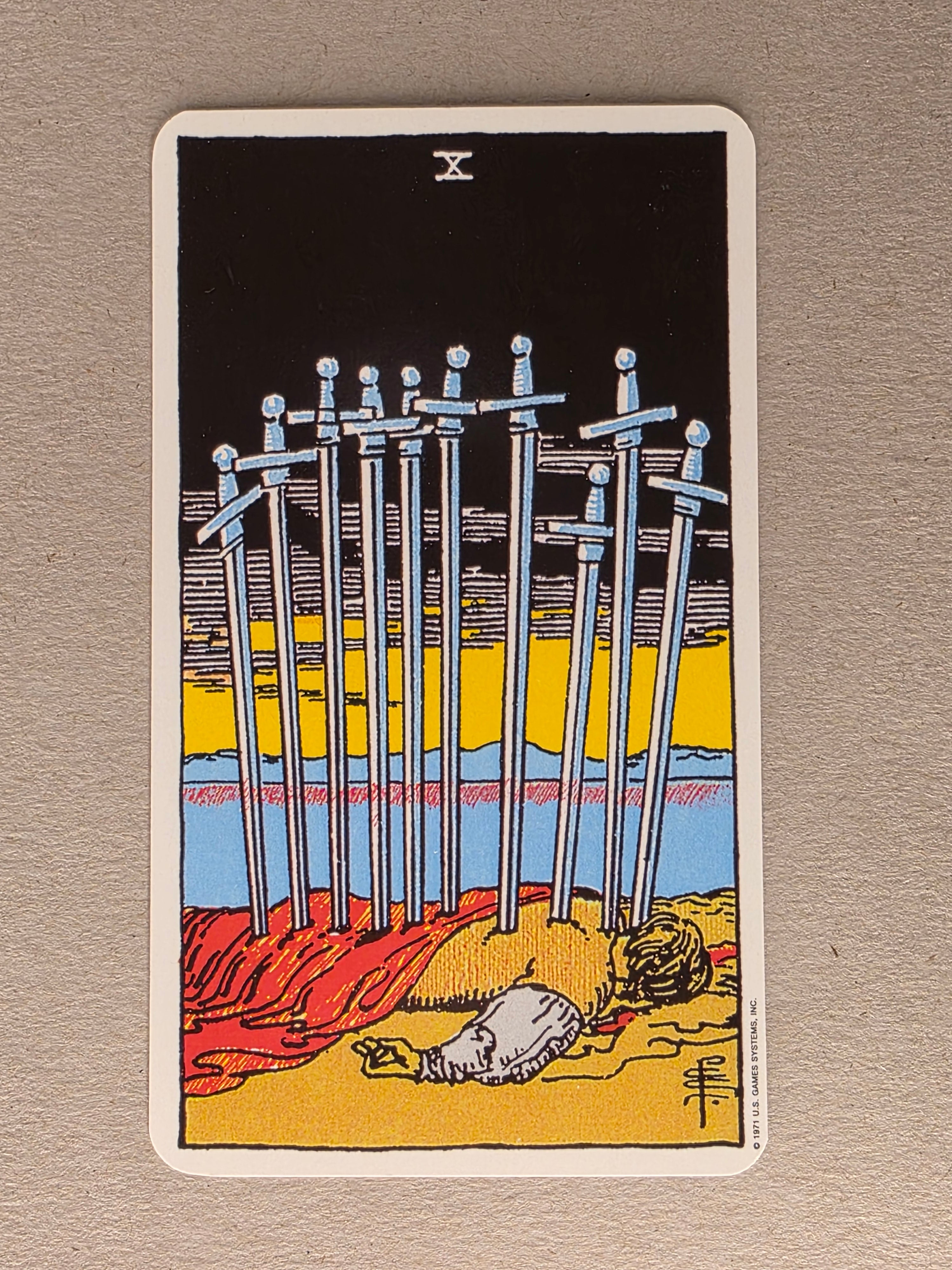 Rider Waite Tarot Ten of Swords Single Card Replacement