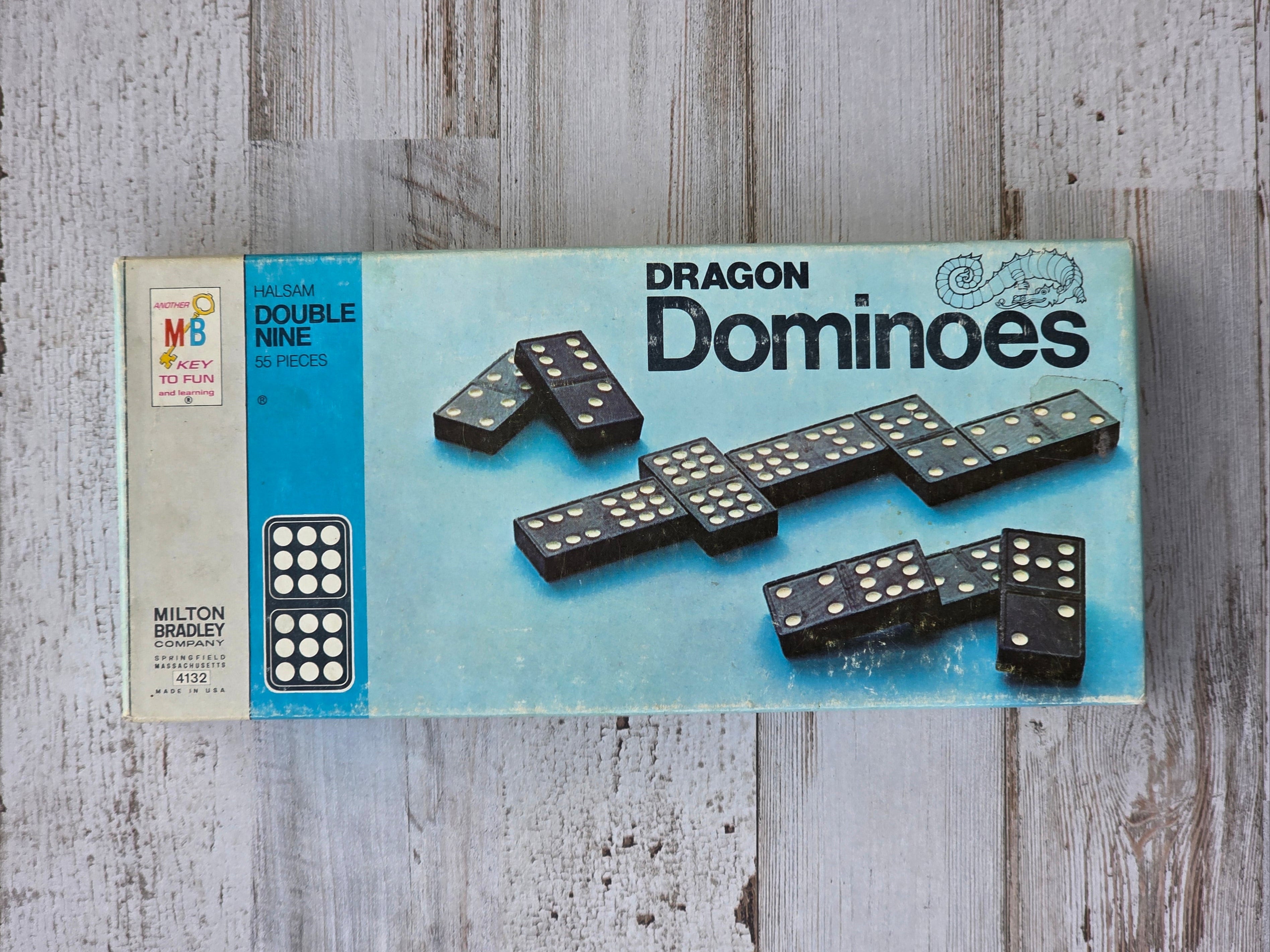 Vintage 1970 Dragon Dominoes – Milton Bradley (Double Nine, 55 Pieces)