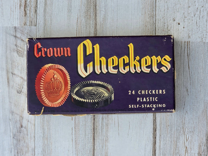 Vintage Crown Plastic Checkers – Self-Stacking Set (24 Pieces, No Board)